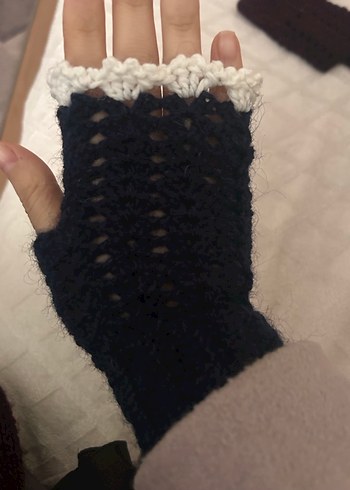 Gri Örgü Bohem Tarz Parmaksız Eldiven - Görsel 3