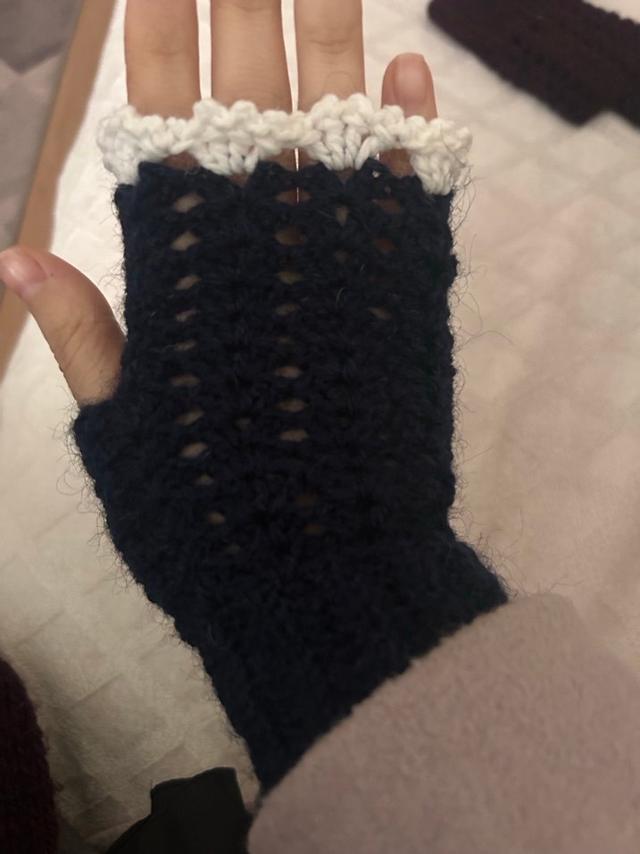 Gri Örgü Bohem Tarz Parmaksız Eldiven - Görsel 3