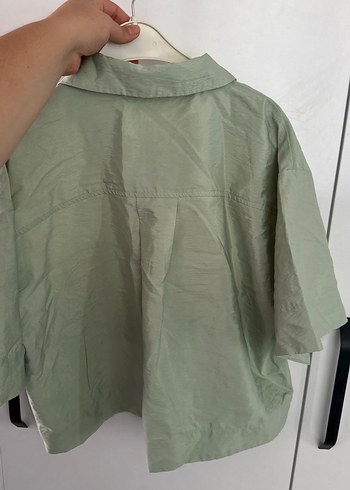 LC Waikiki Düğmeli Yeşil Keten Kadın Gömlek