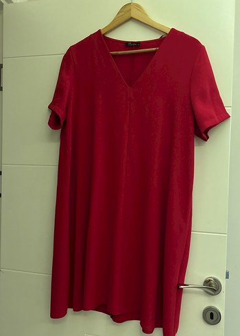 Kırmızı V Yakalı Midi Kadın Elbise - Görsel 4