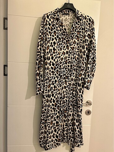 Saten leopar elbise - Görsel 5