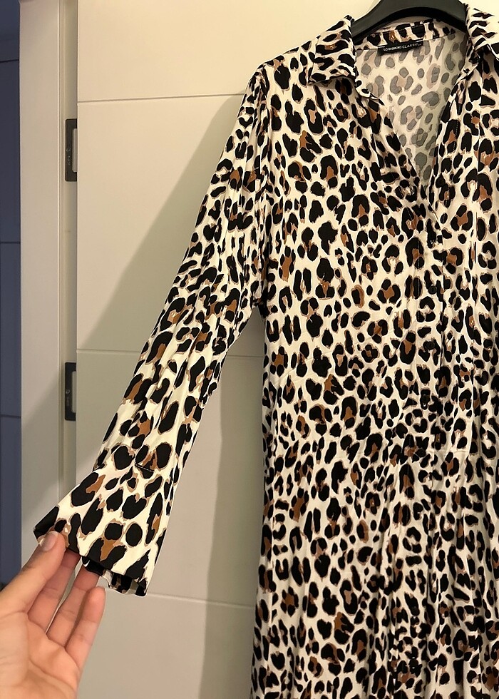 Saten leopar elbise - Görsel 3