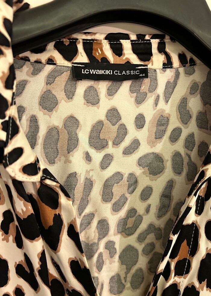 Saten leopar elbise - Görsel 4