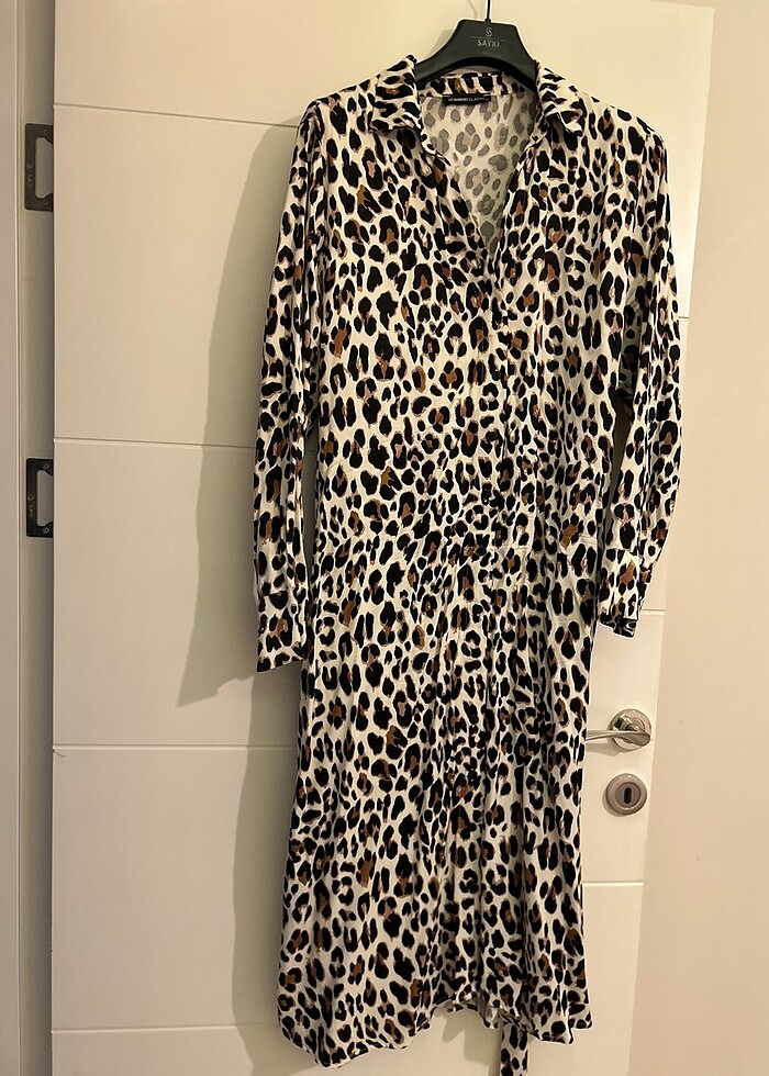 Saten leopar elbise - Görsel 5