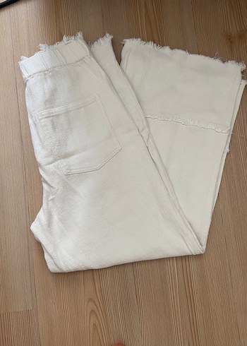 Bol Kesim Beyaz Keten Midi Kot Pantolon