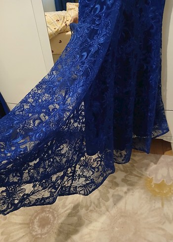 Kadın Lacivert Dantel Uzun Abiye Elbise - Görsel 6