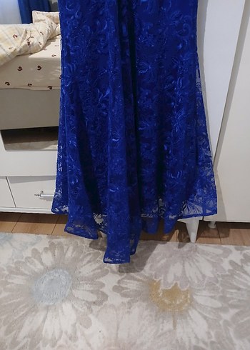 Kadın Lacivert Dantel Uzun Abiye Elbise - Görsel 5