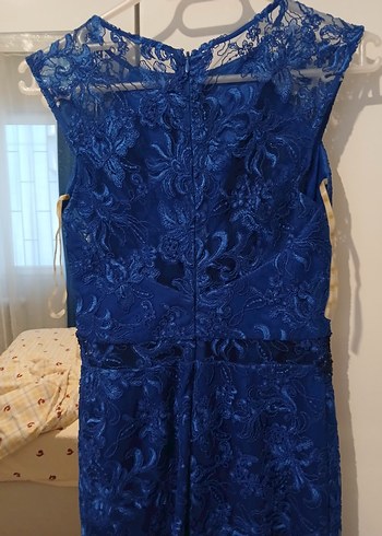 Kadın Lacivert Dantel Uzun Abiye Elbise - Görsel 4