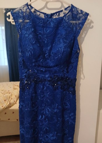 Kadın Lacivert Dantel Uzun Abiye Elbise - Görsel 3