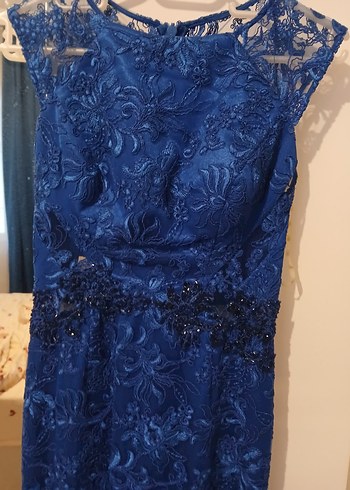 Kadın Lacivert Dantel Uzun Abiye Elbise - Görsel 2