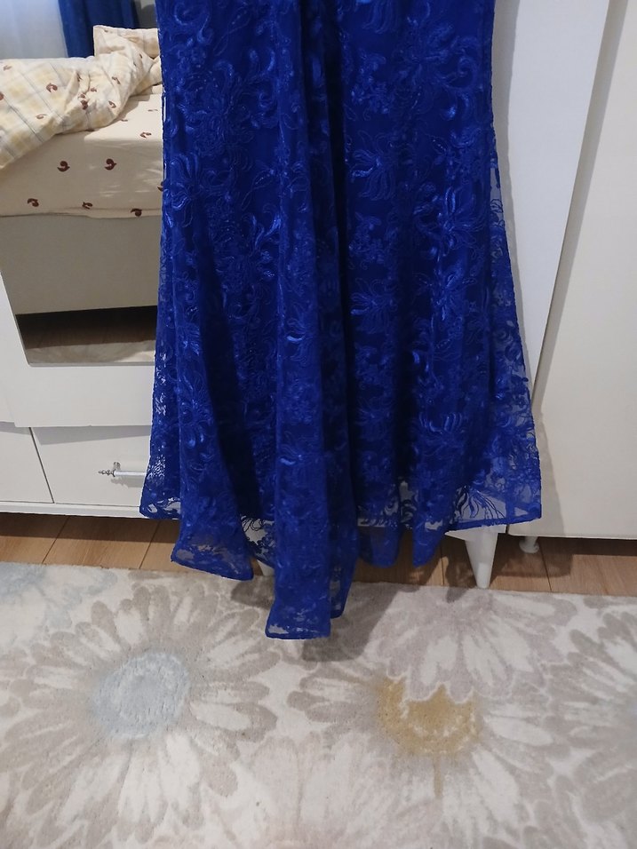 Kadın Lacivert Dantel Uzun Abiye Elbise - Görsel 5