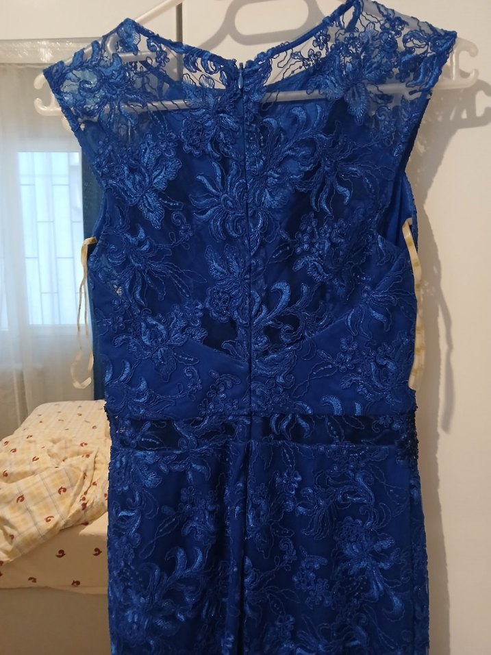 Kadın Lacivert Dantel Uzun Abiye Elbise - Görsel 4