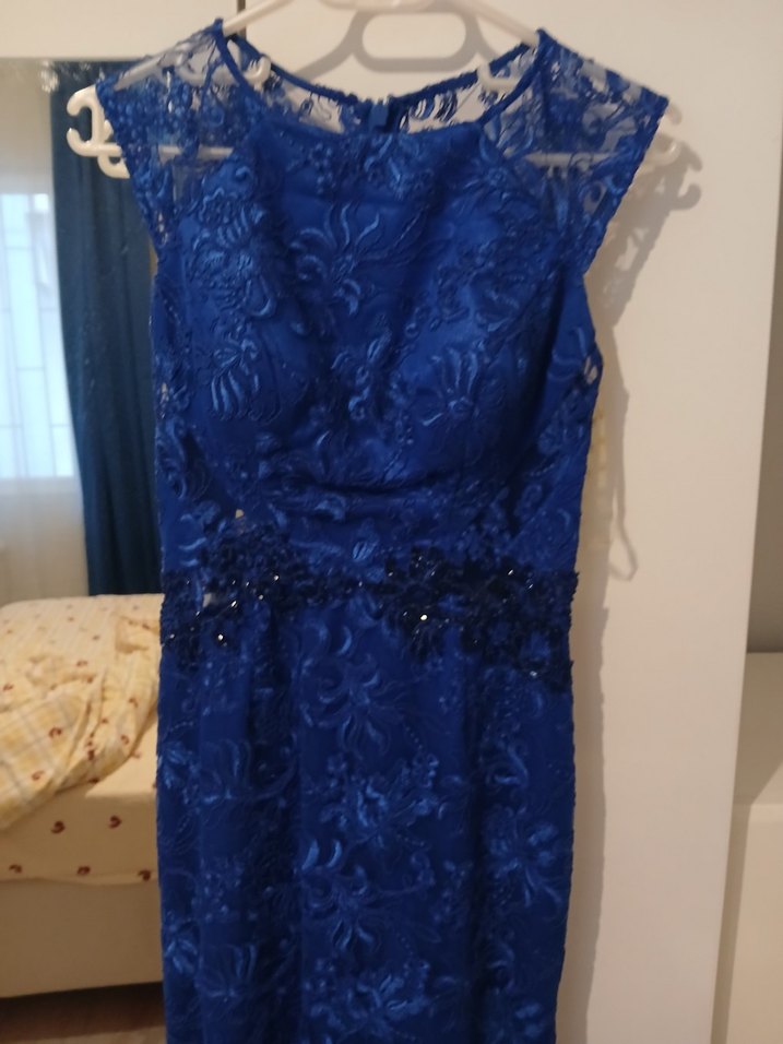 Kadın Lacivert Dantel Uzun Abiye Elbise - Görsel 3