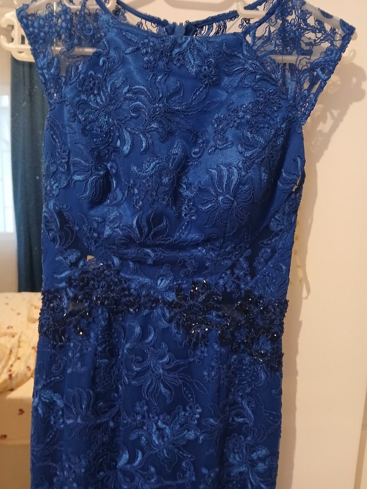 Kadın Lacivert Dantel Uzun Abiye Elbise - Görsel 2