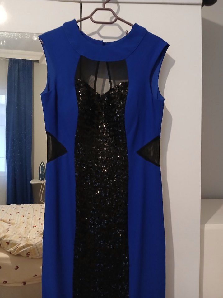 Uzun Mavi Drapeli Kadın Abiye Elbise - Görsel 2