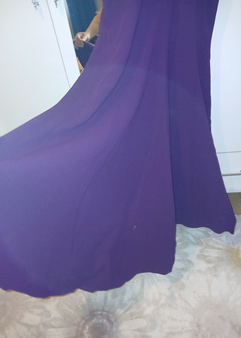 Mor Drapeli V Yaka Uzun Kadın Abiye Elbise - Görsel 4