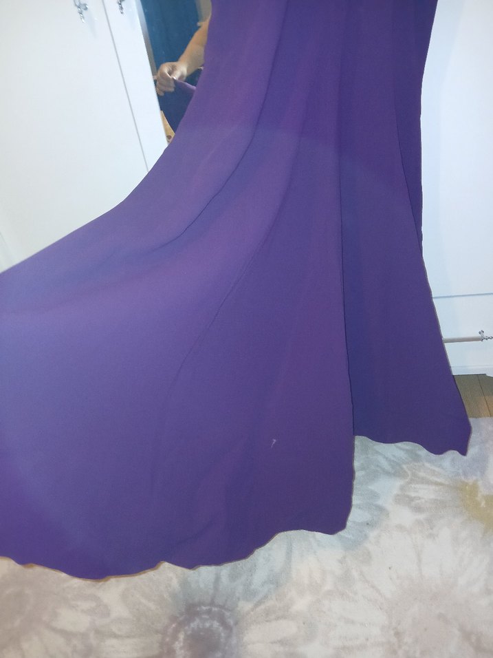 Mor Drapeli V Yaka Uzun Kadın Abiye Elbise - Görsel 4