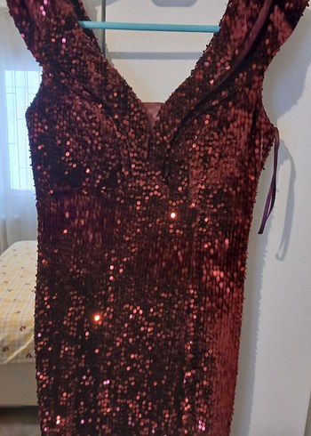 Bordo Drapeli Uzun Abiye Elbise - Görsel 3