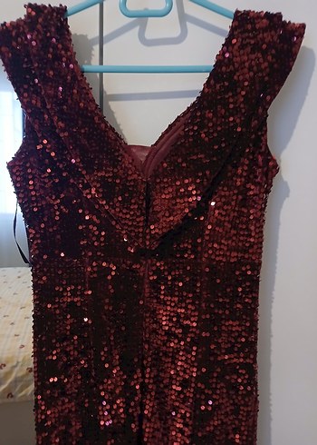 Bordo Drapeli Uzun Abiye Elbise - Görsel 2