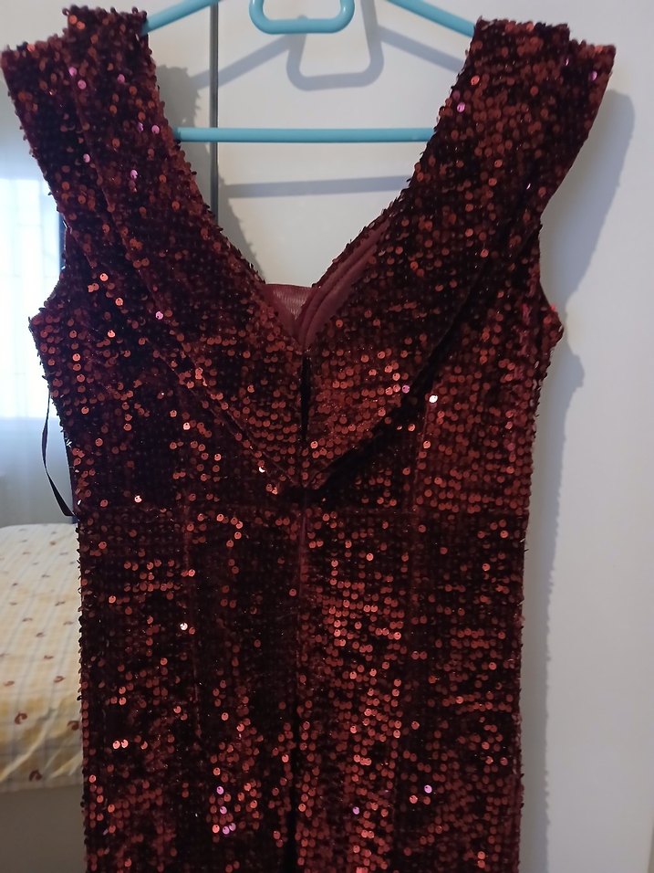 Bordo Drapeli Uzun Abiye Elbise - Görsel 2