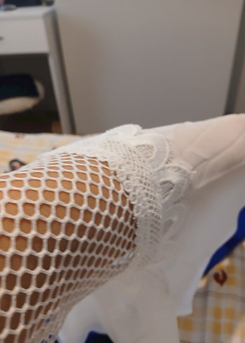 Bohem V Yaka Uzun Kollu Beyaz Gelinlik - Görsel 4