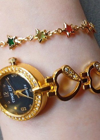 Renkli Zincir Detaylı Altın Kadın Saati - Görsel 2