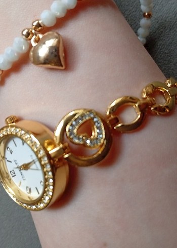 Beyaz Boncuklu Altın Renk Kadın Saat - Görsel 2