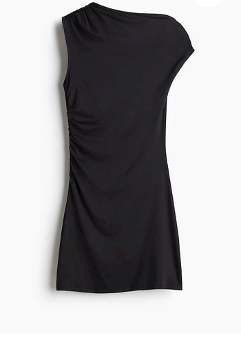 Siyah Drapeli Mini Straplez Elbise - Görsel 2