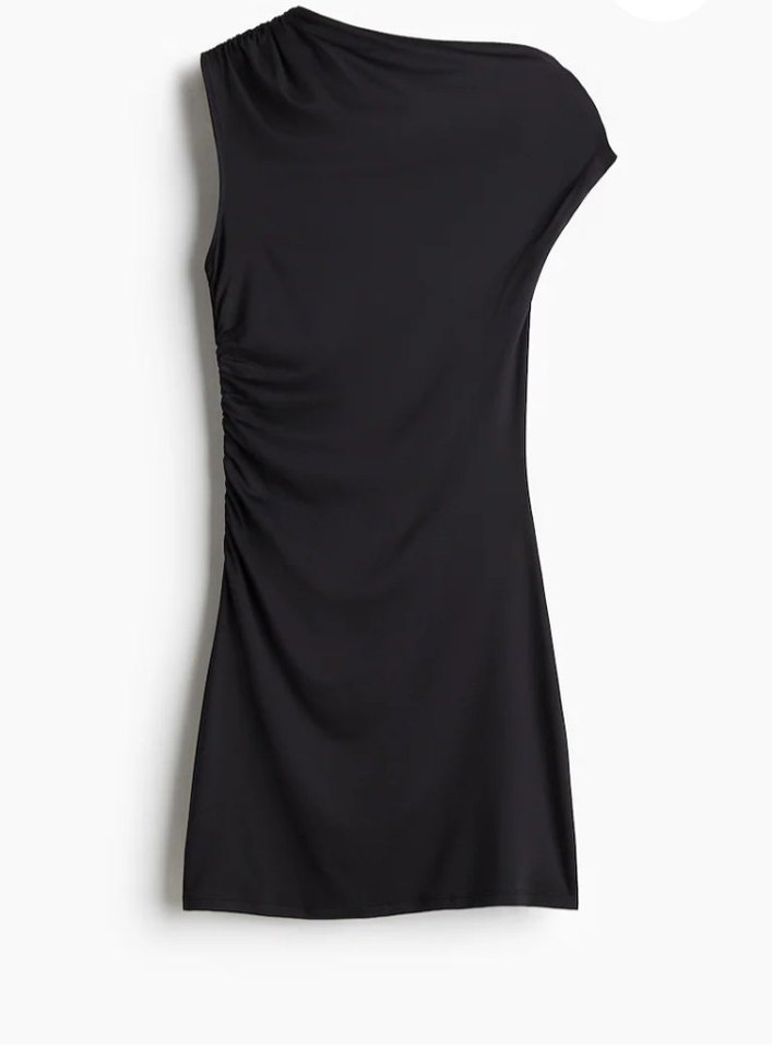 Siyah Drapeli Mini Straplez Elbise - Görsel 2