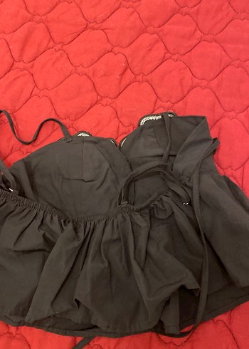 Siyah Nakışlı Straplez Mini Bustiyer - Görsel 3