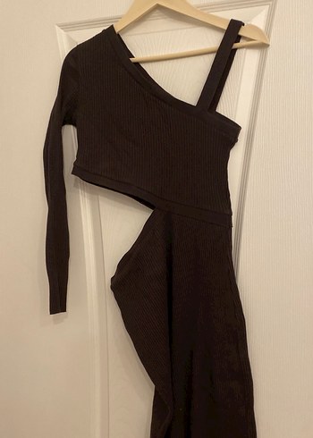 V Yaka Kahverengi Midi Triko Elbise - Görsel 2