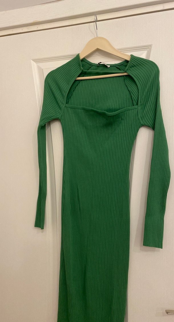 Yeşil Triko Uzun Kadın Elbise - Görsel 3