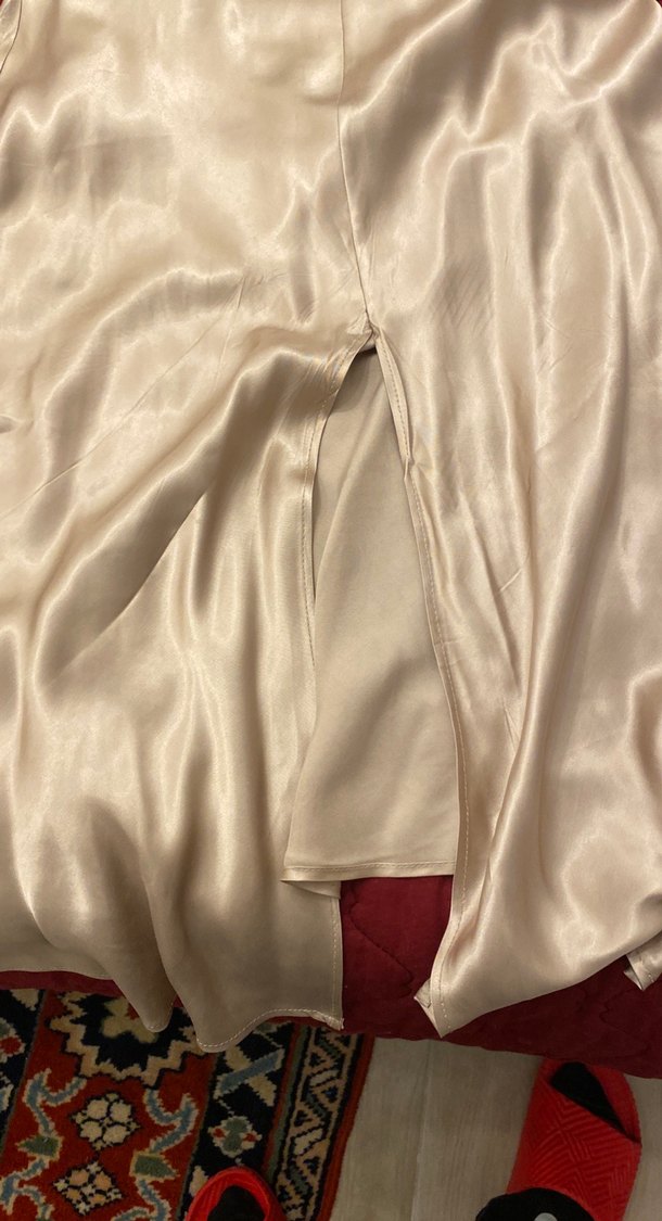 Bej askılı elbise - Görsel 5