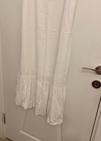 Kadın Beyaz Keten Uzun Askılı Elbise - Görsel 2