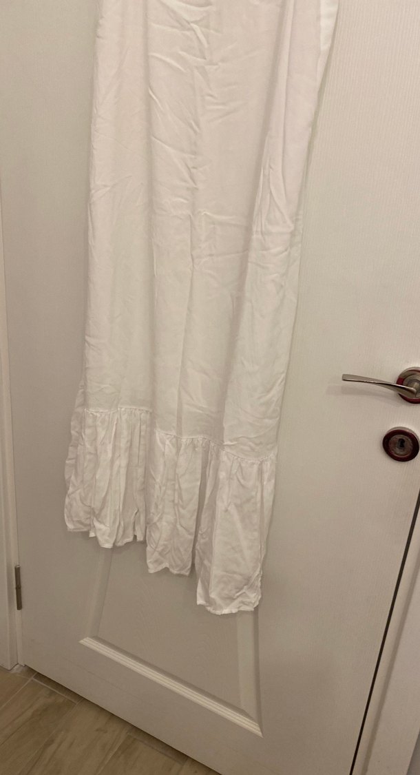 Kadın Beyaz Keten Uzun Askılı Elbise - Görsel 2