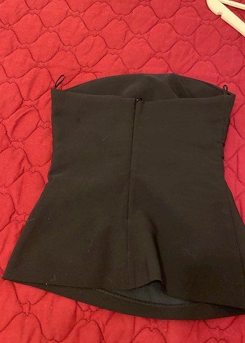 Drapeli Straplez Siyah Midi Büstiyer - Görsel 3