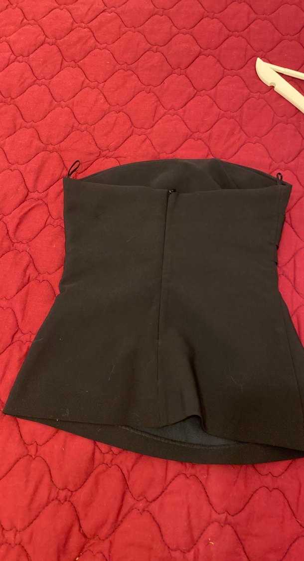 Drapeli Straplez Siyah Midi Büstiyer - Görsel 3