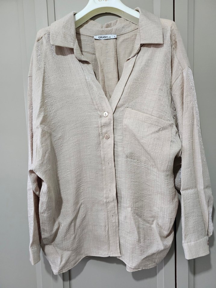 Bej Uzun Kollu Gömlek - Görsel 5