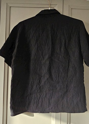 Siyah Kısa Kollu Keten Erkek çocuk gömlek - Görsel 5