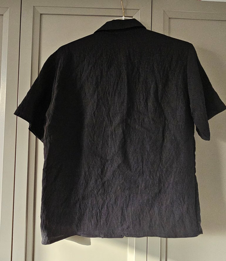 Siyah Kısa Kollu Keten Erkek çocuk gömlek - Görsel 5