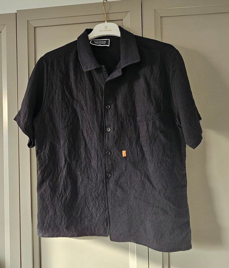 Siyah Kısa Kollu Keten Erkek çocuk gömlek - Görsel 4