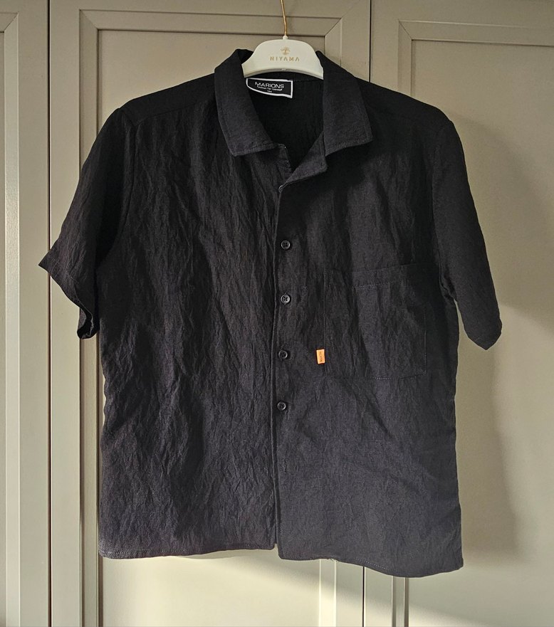 Siyah Kısa Kollu Keten Erkek çocuk gömlek - Görsel 2