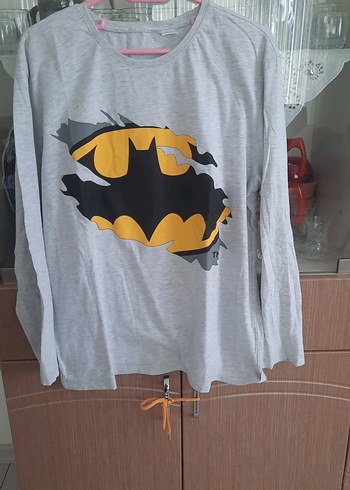 Gri Uzun Kollu Batman Baskılı Tişört lcw xl - Görsel 2