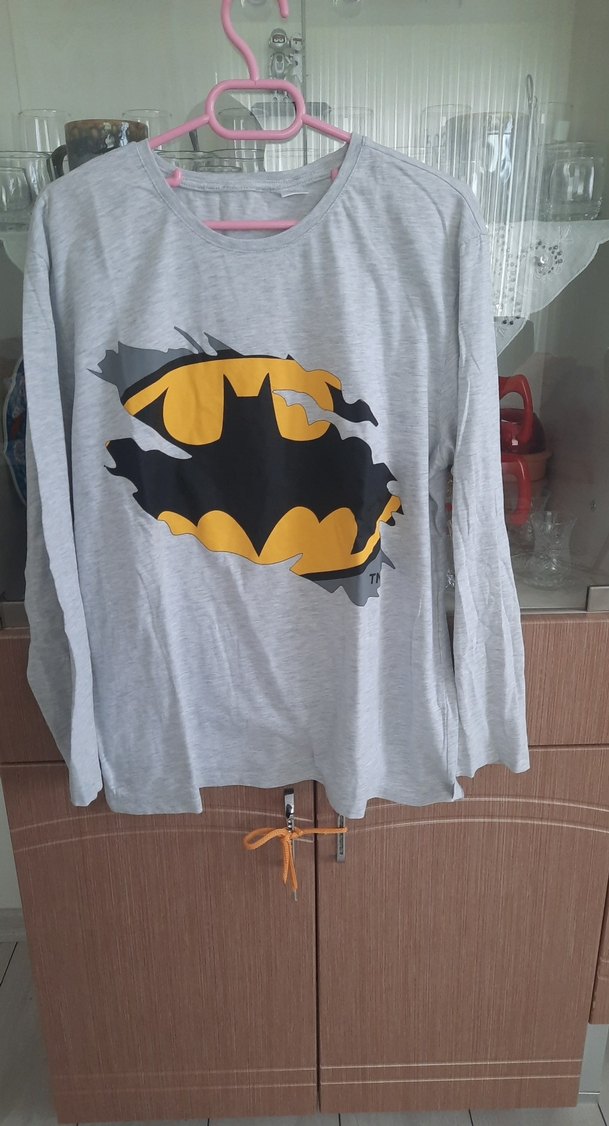 Gri Uzun Kollu Batman Baskılı Tişört lcw xl - Görsel 2