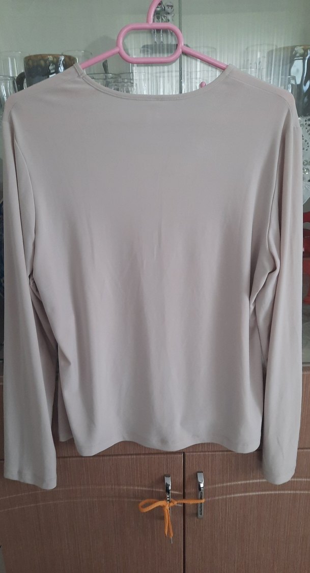 Bej Uzun Kollu Basic Kadın Bluz - Görsel 2