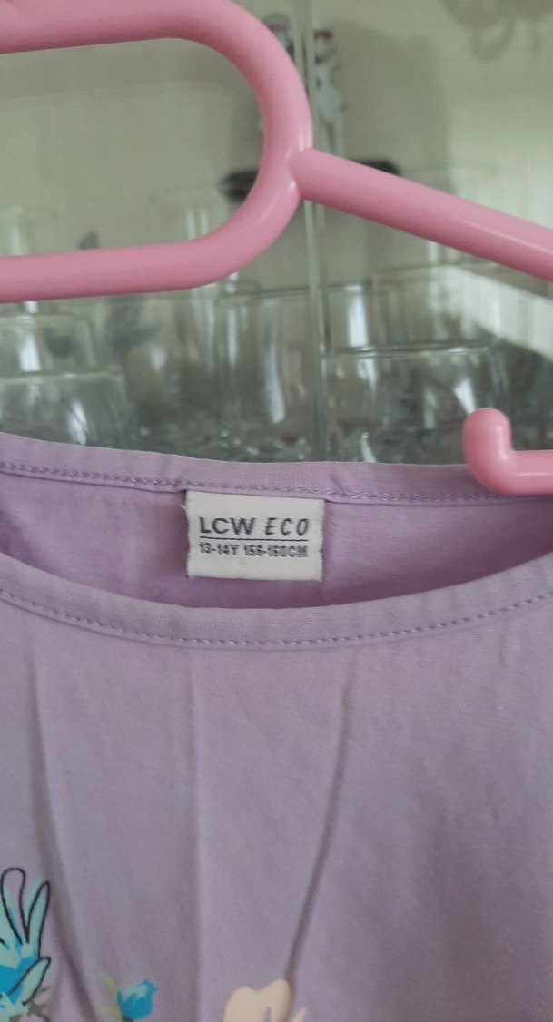 Kız Çocuk Lila Baskılı Kısa Kollu Tişört - Görsel 2