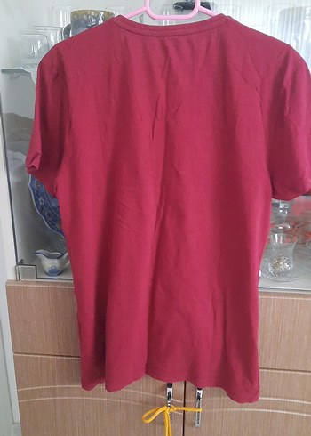 Koyu Kırmızı V Yaka Kısa Kollu Erkek Tişört - Görsel 2