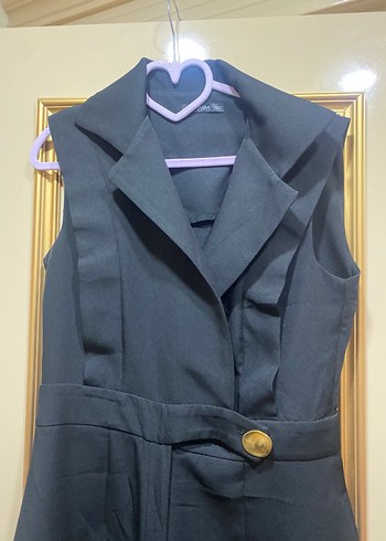 Kadın Siyah Düğmeli Uzun Tulum - Görsel 3