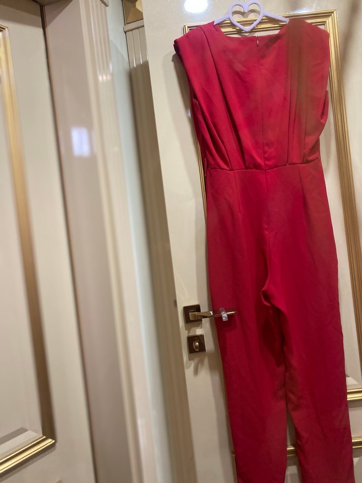 Kırmızı Drapeli Kadın Tulum - Görsel 4