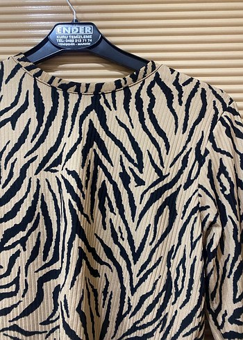 Zebra Desenli Uzun Kollu Mini Bluz - Görsel 2